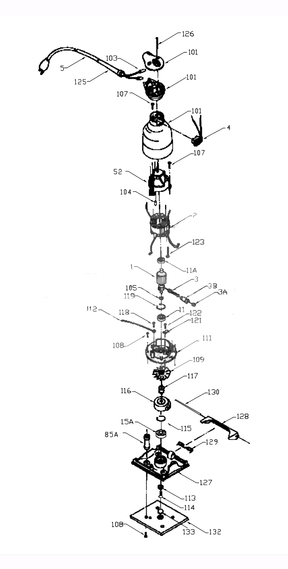 Fig-0 Diagram and Parts List for 330A Type-1 Porter Cable Sander Grinder